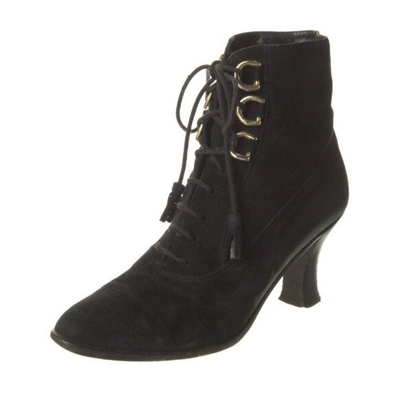 Gucci Authentic Solid Black Genuine Suede Leather Heel Ankle Boots Booties 5 - Picture 2 of 9